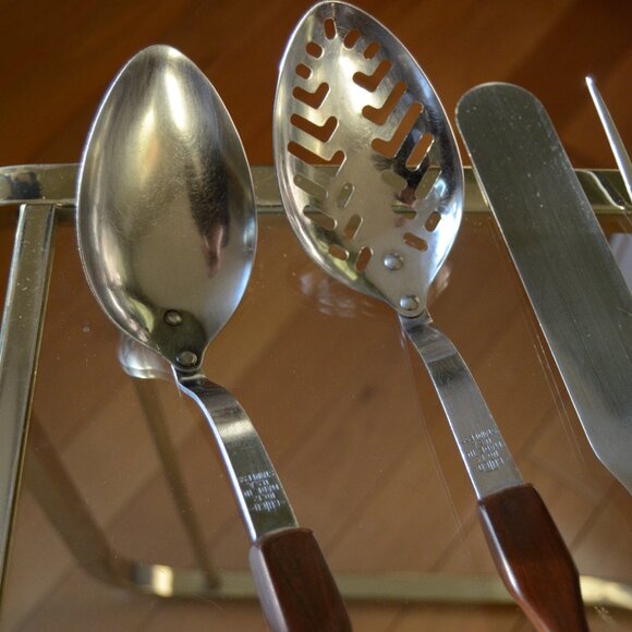 CUTCO Stainless USA Kitchen Utensil Set Brown Swirl Handles - Picture 3 of 10